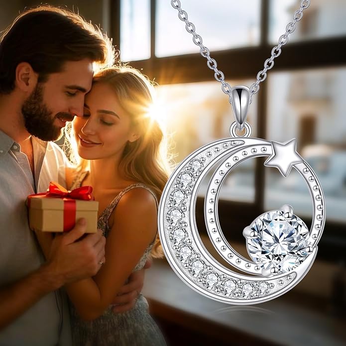 Moissanite Necklace for Women 925 Sterling Silver Eternal Pendant 1ct Lab Diamond Necklace Jewelry Gifts for Wife Girlfriend Mom
