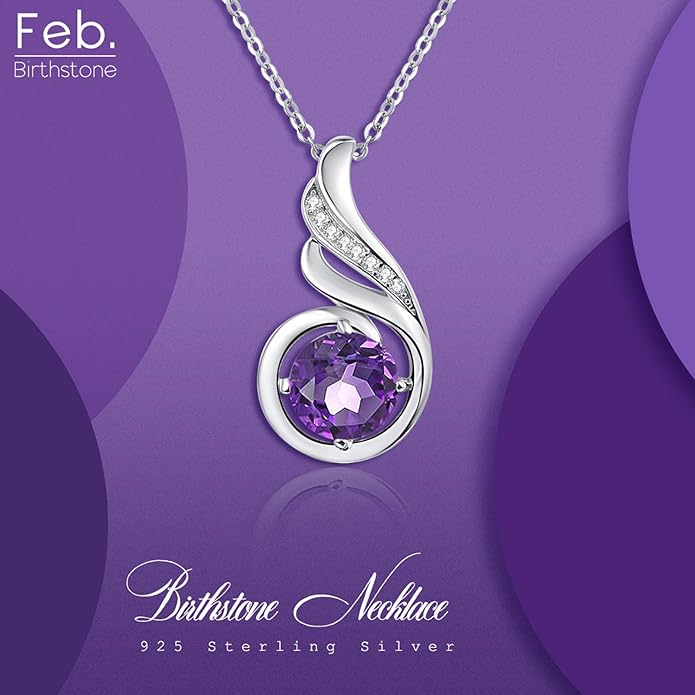 TANGPOET Birthstone Gemstone Necklaces for Women 925 Sterling Silver Dainty Pendant Jewelry Valentines Mothers Day Christmas Birthday Gifts for Mom Girlfriend Wife Daughter