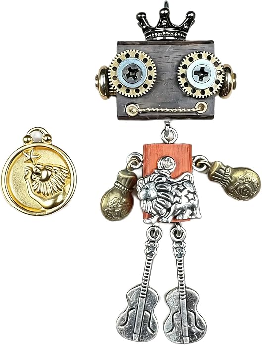 Steampunk Wooden Robot Pendant Necklace， Handmade Punk Style Pendant Zodiac Necklace for Men Women，Creative Birthday Gift