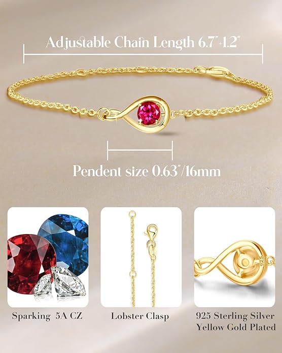 FANCIME Love Bracelet 925 Sterling Silver Infinity Birthstone Bracelets for Women Fine Jewelry Birthday Christmas Gifts for Her Mom Wife, Chain Length 6.7"+1.2" Extend