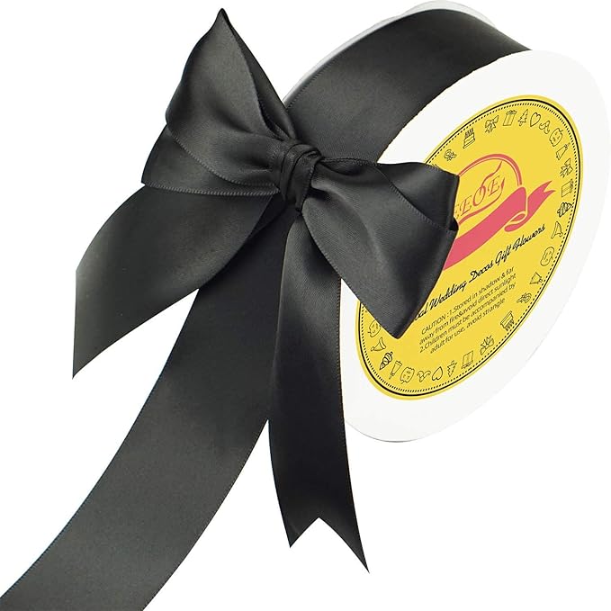 LEEQE Double Face Black Satin Ribbon 1-1/2 inch X 50 Yards Polyester Black Ribbon for Gift Wrapping Weddings Party Hair Bow Invitation Decorations and More