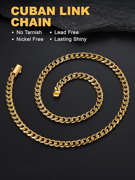 U7 Cuban Link Chain Necklace for Men, Stainless Steel/Black/Gold Mens Necklaces, Chunky Curb Chain Necklace in 6/9/12mm Width 18-30 Inches, Thick Choker Jewelry with Box Packed