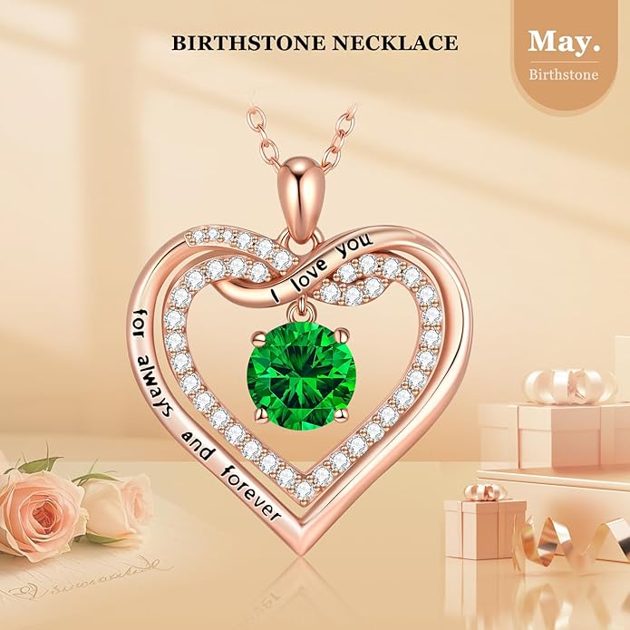 G&GEMSJEW Infinity Heart Birthstone Necklaces for Women, 925 Sterling Silver Jewelry, Pendant Heart Necklaces Birthday Anniversary Christmas Gift for Women Wife Mom Girlfriend Lady