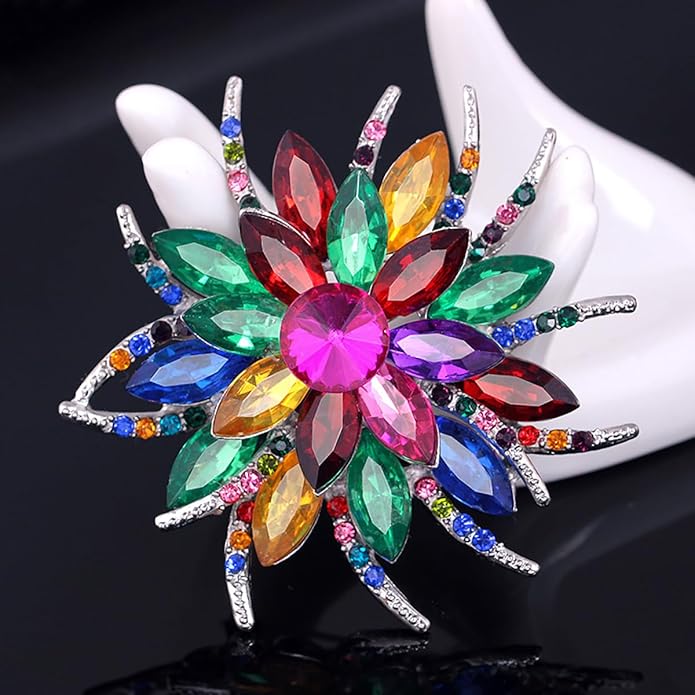 Rhinestone Sunflower Brooch Pin Red Pink Flower Brooch Stylish Crystal Brooch Elegant Clothing Hat Bag Accessories Jewerly for Women