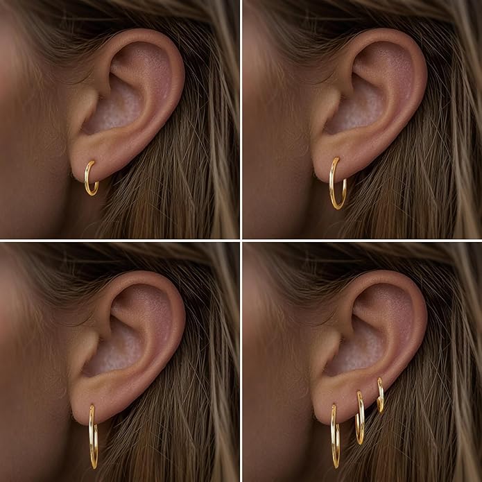 Barcarola 14K Gold Filled 3 Pairs Hoop Earrings for Women Hoop Earring Sets Earrings Lightweight Water Proof Tarnish Resistant