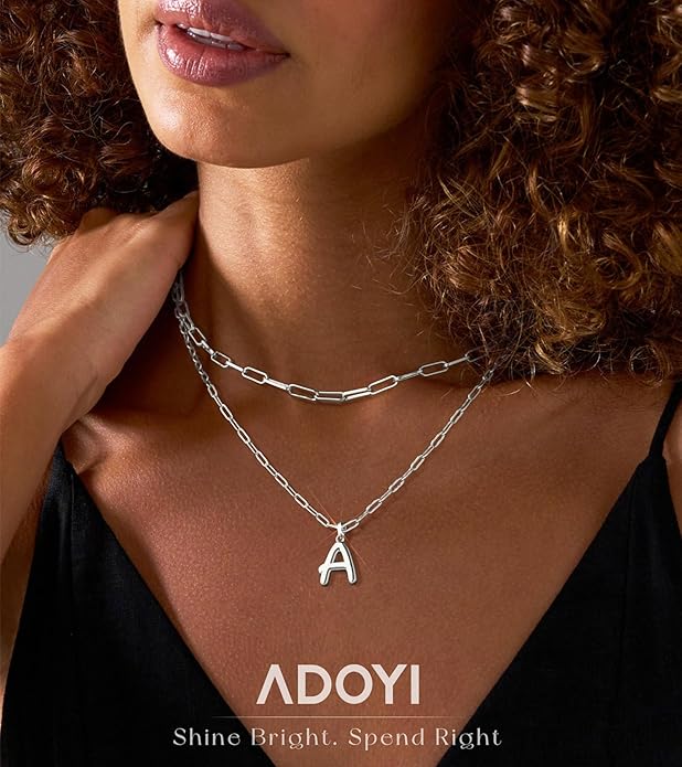 adoyi Gold Necklace for Women Layered Bubble Heart Letter Initial Necklaces for Women Trendy Jewelry 14K Gold Plated Chain Chunky Name Necklace Stack Charm A-Z Pendant Set Jewelry Gifts