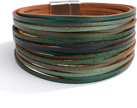 hotoo Handmade Layered Leather Bracelets Wrap for Women Stackable Chunky Colored Men Cuff Bracelet Wristband Bangle Gifts