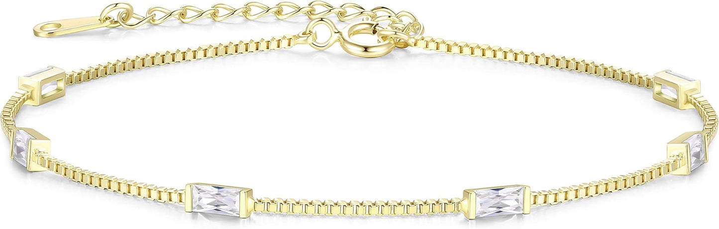 LOUISA SECRET Birthstone Bracelets for Women, 925 Sterling Silver Dainty Simple Women Charm Link Bracelet, Birthday Anniversary Jewelry Gifts for Women Wife Mom Her