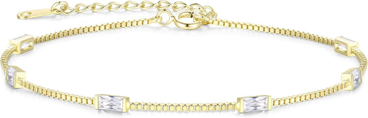 LOUISA SECRET Birthstone Bracelets for Women, 925 Sterling Silver Dainty Simple Women Charm Link Bracelet, Birthday Anniversary Jewelry Gifts for Women Wife Mom Her