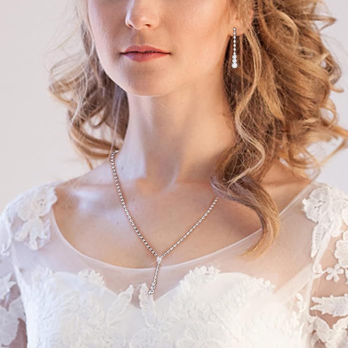 Silver Prom Jewelry Set for Women Rhinestone Necklace Dangle Earrings Bracelet Clutch Purse Silver Accessories Bride Bridesmaid Crystal Bridal Jewelry for Wedding Engagement Party Prom Accessories