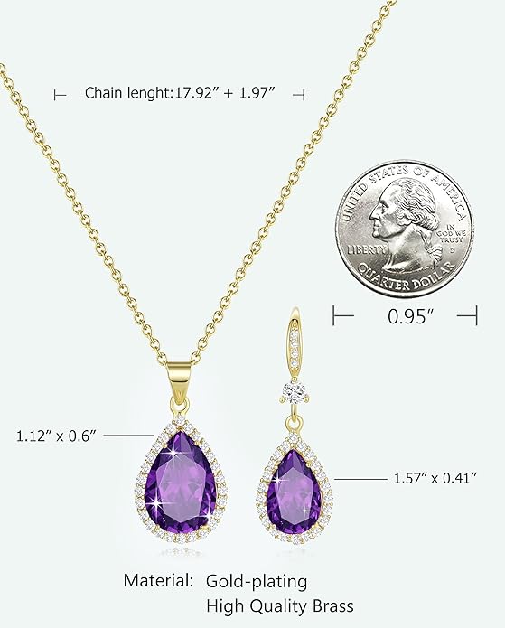 Sumonyo Women Jewelry Set Silver/Gold Plated Teardrop Pendant Necklace Dangle Drop Earrings Dangling Sets Birthstone Crystals Rhinestone,Birthday Anniversary Wedding Mother’s Day Gifts for Women