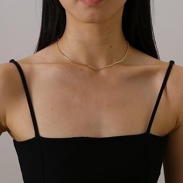 Dainty Chain Necklace for Women, 18K Gold Plated Coin Disc Choker Necklaces Simple Satellite Beaded Twisted Thin Paper Clip Chain Everyday Jewelry Gifts