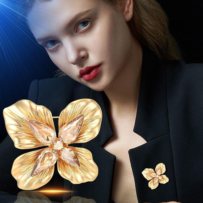 Flower Brooch Pin - Rhinestone Flower Pin 18k Gold Plated - Thanksgiving Day, Birthday, Wedding Gifts for Mom, Wife
