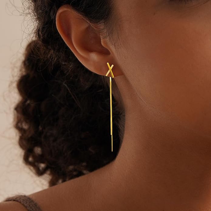 Gold Earrings for Women Trendy, Simple Dainty 14K Gold Plated Paperclip Square Chain Link Dangle Hoops Earrings Pin Stud Huggie Earrings Lightweight Hypoallergenic Minimalist Aesthetic Gold Jewelry for Christmas Gifts