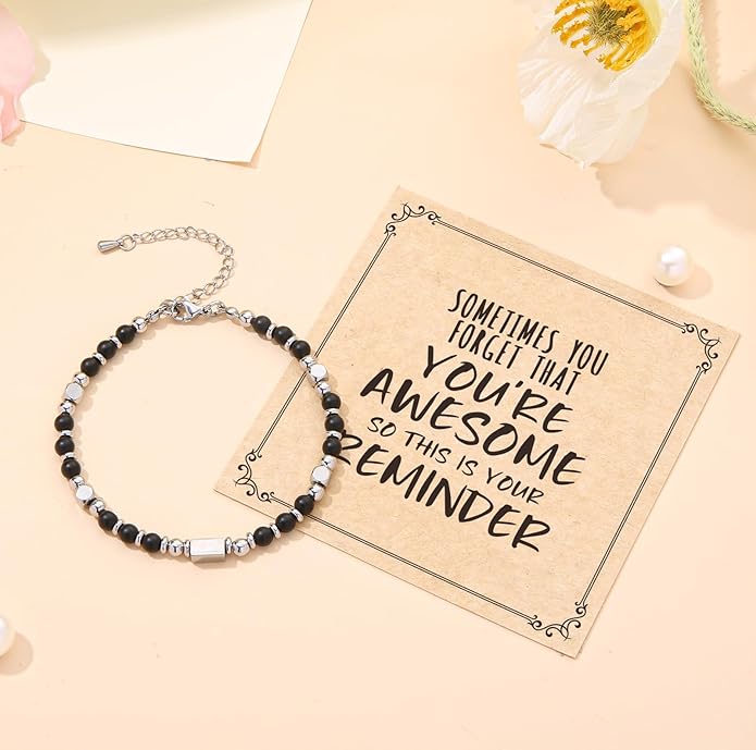 Desimtion Healing Natural Stone Bracelets for Women Girls, Sometimes You Forget You're Awesome -Christmas Gifts for Women Teen Girls, Best Friend Birthday Gifts for Women Friendship Bracelets