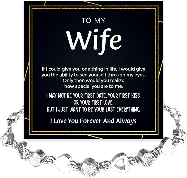To My Wife Crystal Heart Bracelet Gift From Husband, Beautiful Wife Jewelry For Anniversary, Birthday, Christmas, Valentine’s Day, Bracelet For Her With Heartfelt Message & Elegant Box