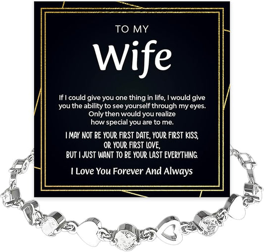 To My Wife Crystal Heart Bracelet Gift From Husband, Beautiful Wife Jewelry For Anniversary, Birthday, Christmas, Valentine’s Day, Bracelet For Her With Heartfelt Message & Elegant Box