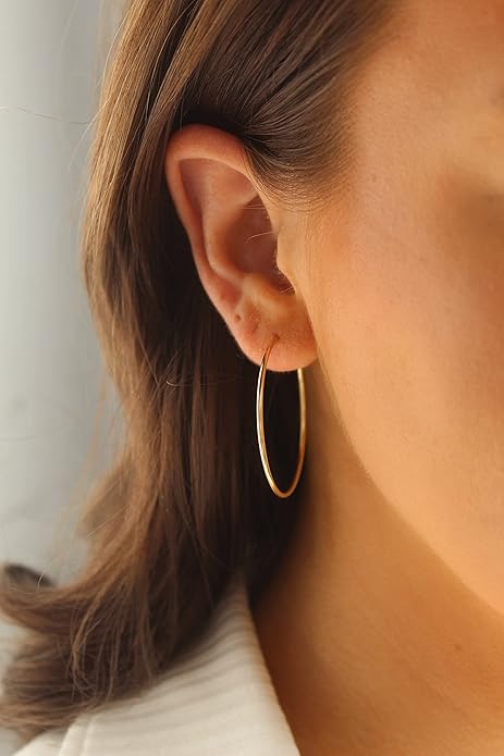 3 Pairs Sterling Silver Hoop Earrings, 14K White Gold Plated Big Hoop Earrings Set for Women 40 50 60MM
