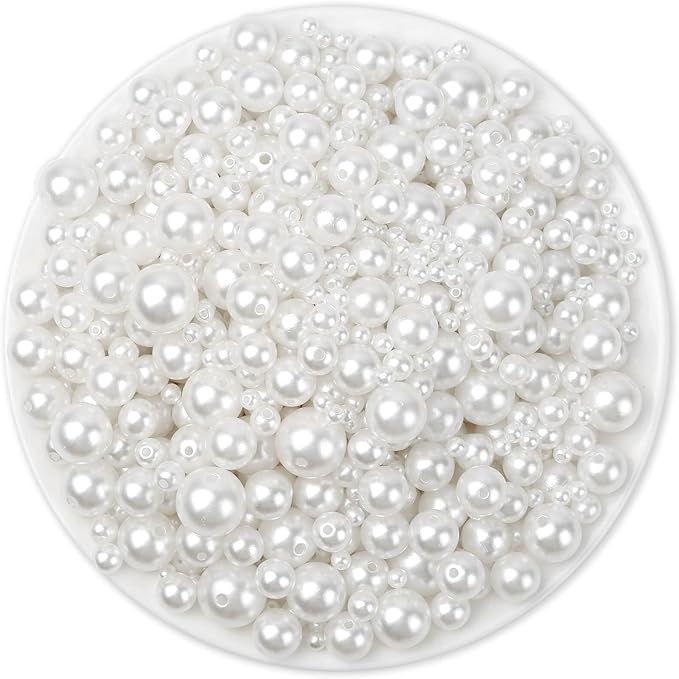 Anezus 2205Pcs White Pearls for Craft, Assorted Sizes Fake Pearl Beads, Sew on Pearls, Bulk Loose Pearl Beads with Holes for Jewelry Making, Bracelets, Necklaces, Hairs, Decoration, Vase Filler