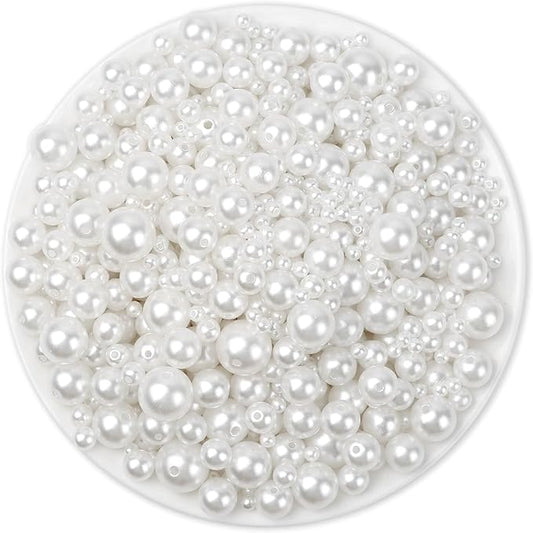 Anezus 2205Pcs White Pearls for Craft, Assorted Sizes Fake Pearl Beads, Sew on Pearls, Bulk Loose Pearl Beads with Holes for Jewelry Making, Bracelets, Necklaces, Hairs, Decoration, Vase Filler