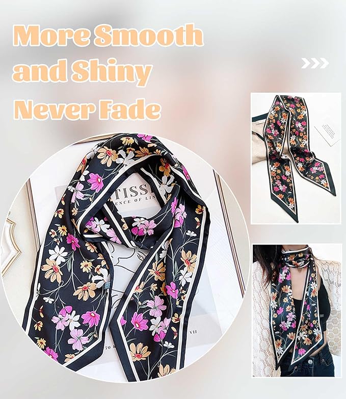 kcctoo 59" Mulberry Silk Like Head Scarf Women's Fashion Square Neck Satin Scarfs for Bag Hair Scarves Gift 59 * 5.9”
