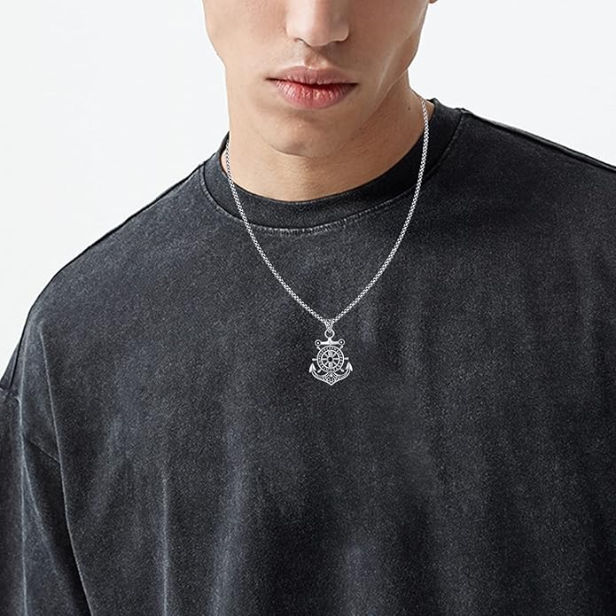 Aututer Anchor Necklace Sterling Silver Compass Pendant Viking Necklace Celtic Knot Irish Jewelry Gifts