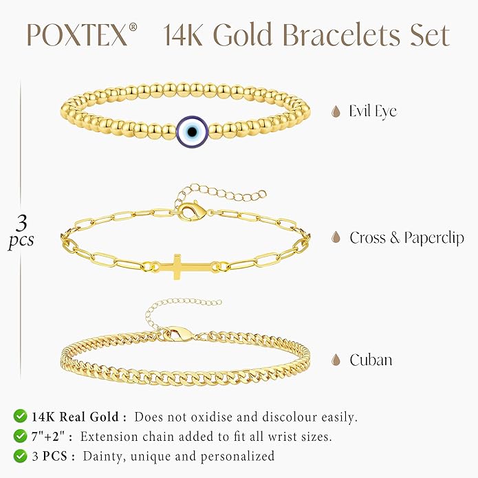 Gold Bracelets for Women Non Tainish,Dainty Bracelets Stack for Women Trendy, Gold Plated Cuff Bracelets Stack With Beaded Cuban Paperclip Snake Rope Bangle Hand Chain Jewelry Gifts for Women