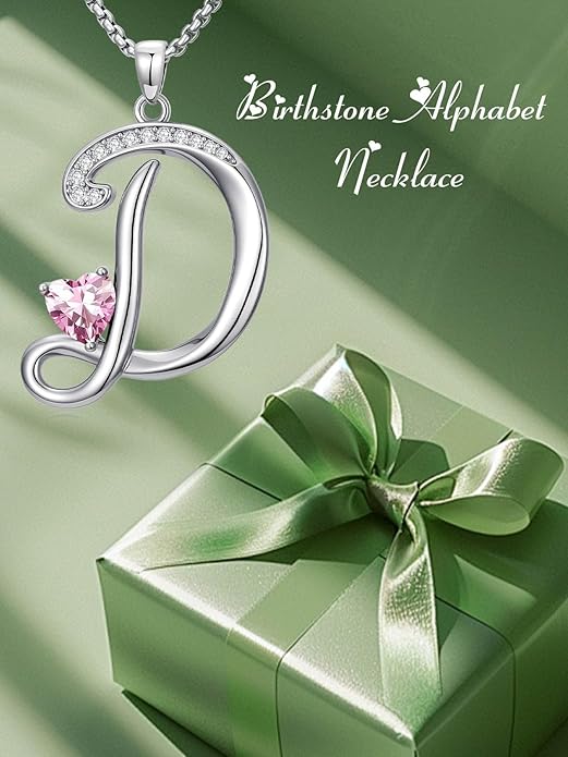 Christmas Gifts for Women Alphabet A to Z Initial Birthstone Pendant Necklaces for Women - 18k White Gold Plated Personalized Name Jewelry Valentine Mothers Day Birthday Gifts for Women Her Girlfriend