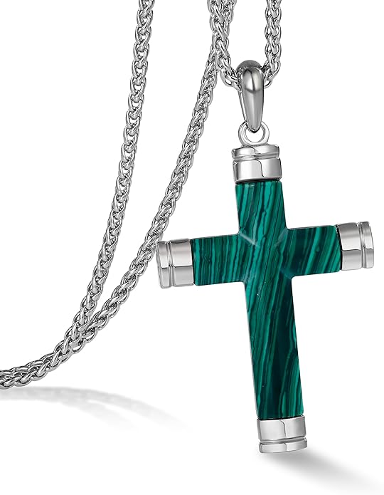 GTMJ Cross Necklace for Men -Stainless Steel & Gemstone Adjustable Box Chain 24-26in, Spiritual Jewelry Gift for Him, Everyday Wear