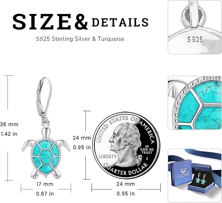 Black Cat/Turtle/Moonstone//Turquoise/Flower/Tree of Life Earrings Sterling Silver Cute Animal Leverback Dangle Earrings Jewelry Gifts