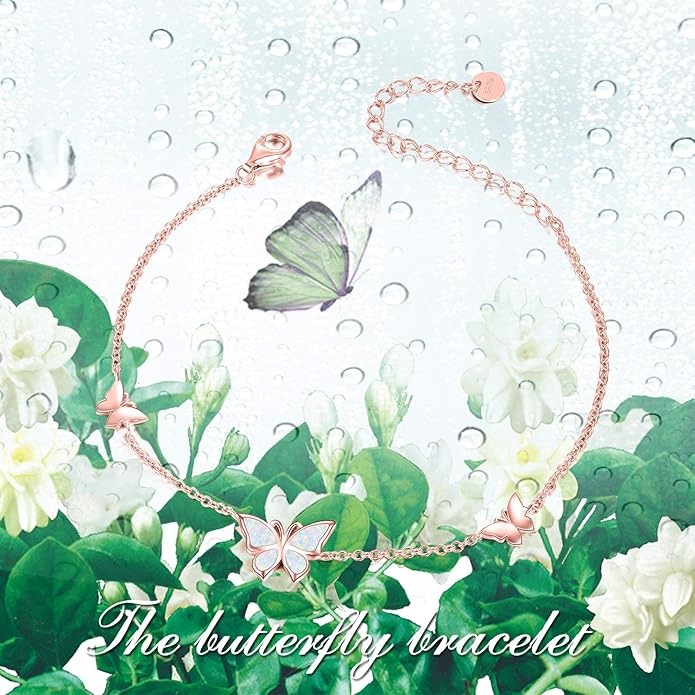 WINNICACA Sterling Silver Butterfly Bracelet Anklet Created Opal Butterfly Jewelry Gifts for Women Birthday Christmas Day Gifts