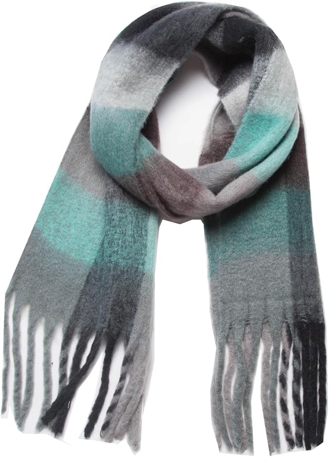 SHOHOKU Large Chunky Plaid Scarf Coloured Checked Oversized Scarf Tassel Soft Fall Winter Thick Warm Shawl Women