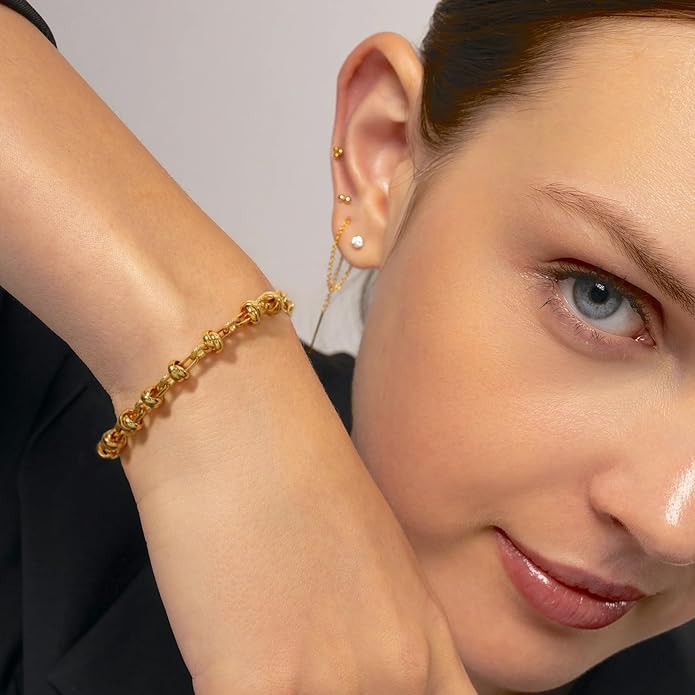 SOFYBJA 18k Gold Plated Personalized Chunky Cuban Oval Link Chain Bracelets for Men Toggle Rope Bracelet Jewelry for Women