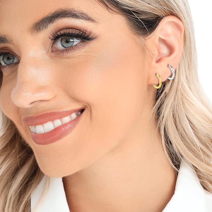 3 Pairs 925 Sterling Silver Hoop Earrings 14K White Gold Plated Small Silver Hoops Cartilage Huggie Earrings for Women Men