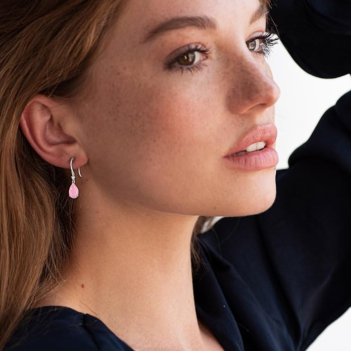 Opal Earrings 925 Sterling Silver Hook Drop Teardrop Gemstone Earrings October Birthstone Dangle Earrings Jewelry Gift for Women