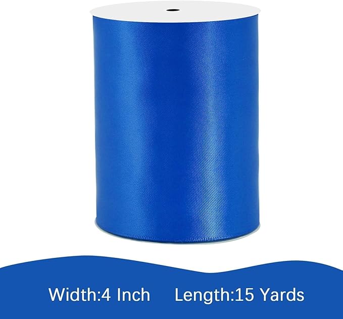LEEQE Royal Blue Satin Ribbon 4 inch X 15 Yards Polyester Ribbon for Gift Wrapping Very Suitable for Weddings Party Hair Bow Invitation Decorations and More