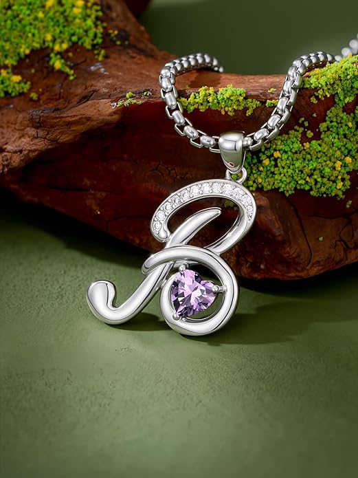 Christmas Gifts for Women Alphabet A to Z Initial Birthstone Pendant Necklaces for Women - 18k White Gold Plated Personalized Name Jewelry Valentine Mothers Day Birthday Gifts for Women Her Girlfriend