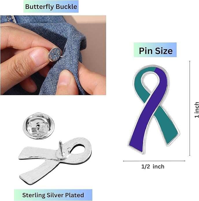 Suicide Awareness and Prevention Pin - Bulk Packs - Variety Pack of Teal & Purple Ribbon Pin Perfect for Support Groups, Gift-Giving and Fundraising
