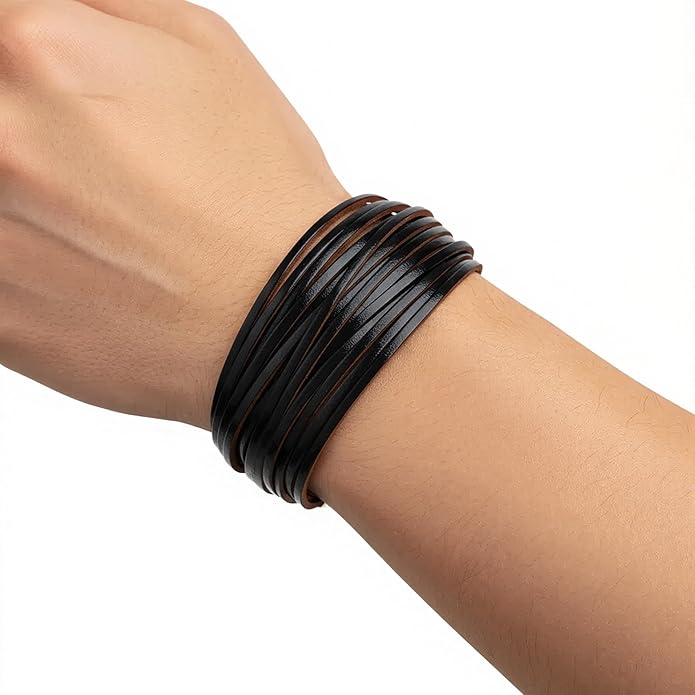 Edoneery Leather Wrap Bracelet for Women, Boho Handmade Multi-Layer Cuff with Crystal Beads Heart, Stackable Bangle Western Jewelry Gift