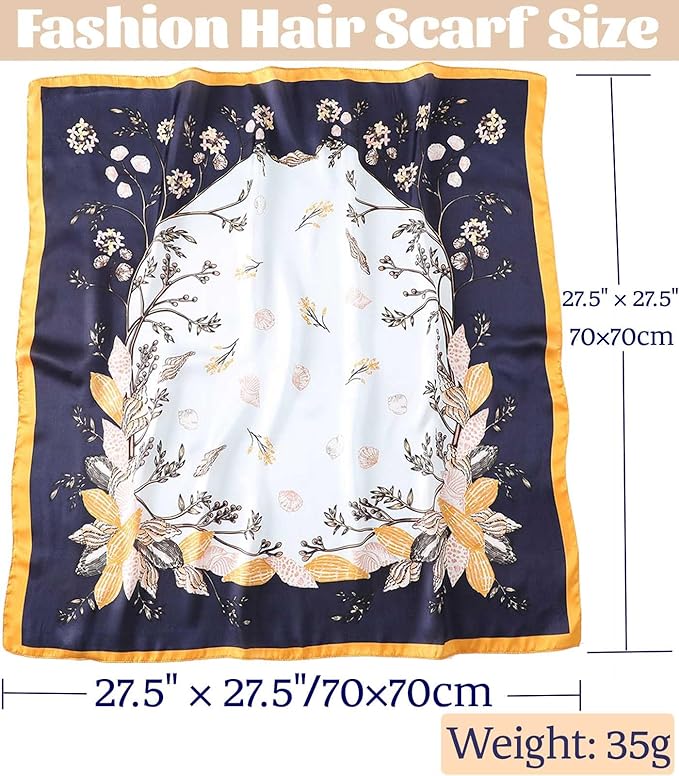 kcctoo 27.5" Mulberry Silk Feeling Head Scarf Women's Fashion Square Neck Satin Scarfs for Bag Hair Scarves Gift