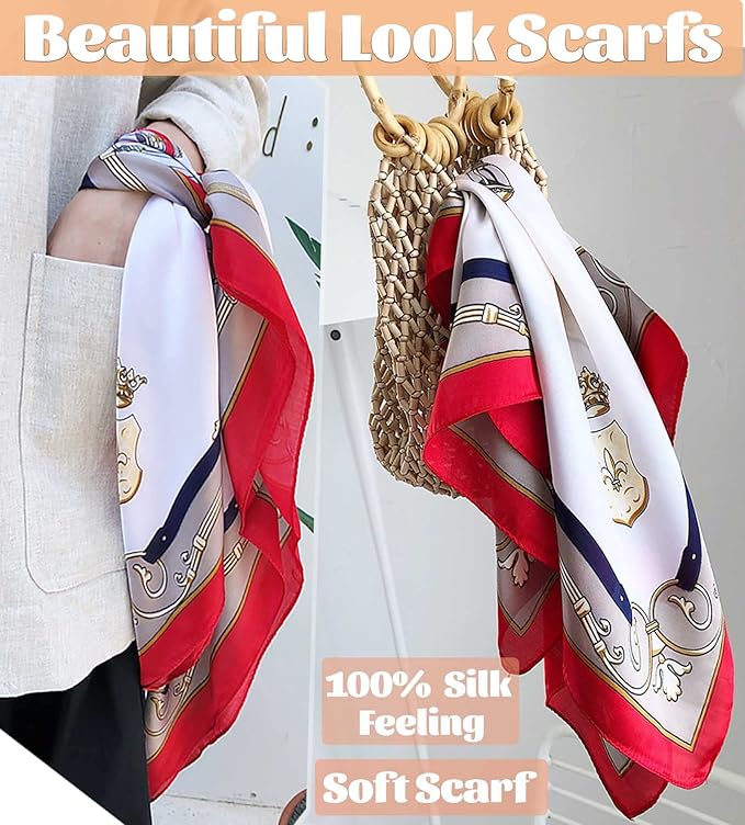 kcctoo 27.5" Mulberry Silk Feeling Head Scarf Women's Fashion Square Neck Satin Scarfs for Bag Hair Scarves Gift