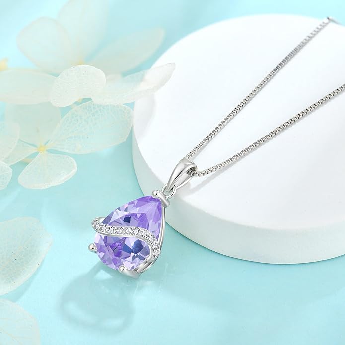 Teardrop Necklace for Women 925 Sterling Silver Birthstone Necklace Pendant Jewelry Gifts for Her