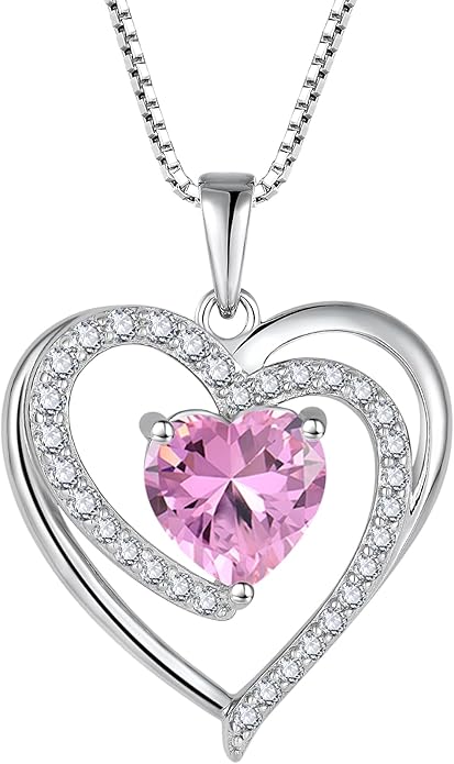FJ Love Heart Necklace for Women 925 Sterling Silver Birthstone Pendant Anniversary Birthday Jewelry