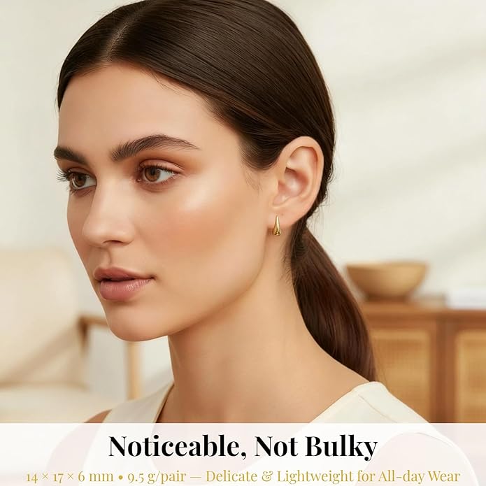 14K Gold/Silver Square Hoop Earrings for Women - Teardrop Hypoallergenic Stainless Steel Huggie Hoops Small Latch Back Geometric Minimalist Jewelry Gifts for Everyday Birthday Anniversary