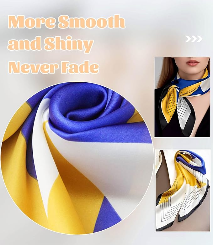 kcctoo 27.5" Mulberry Silk Feeling Head Scarf Women's Fashion Square Neck Satin Scarfs for Bag Hair Scarves Gift