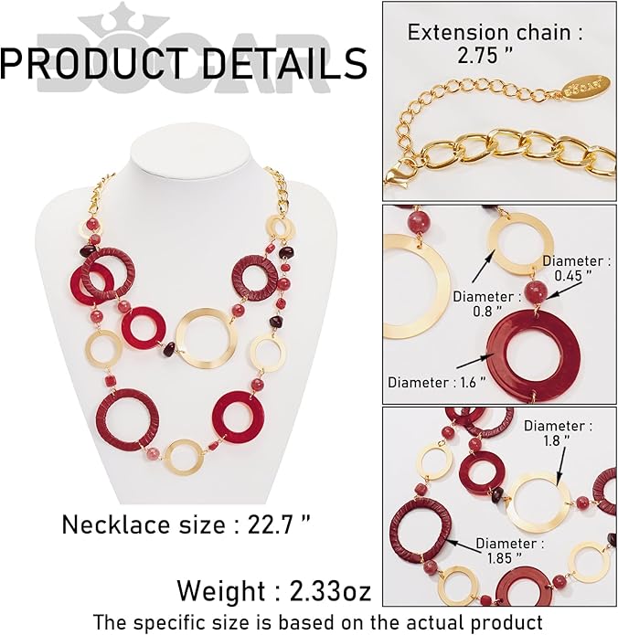 Bocar Layered Collar Necklace Statement Circle 2 Strand Chain Jewelry Necklaces Trendy for Women Gift