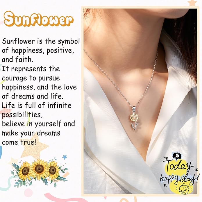 Tarsus Sunflower Necklace, You are My Sunshine, Sunflower Gifts Ideas for Women, Inspirational Gifts for Women Teen Girls Birthday Christmas Valentines Day