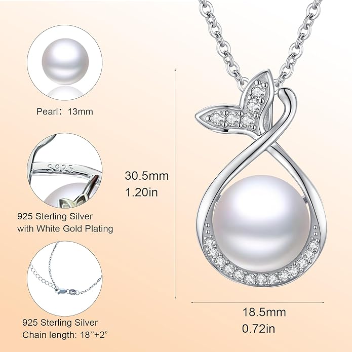 Sebina Pearl Pendant Necklace for Women,925 Sterling Silver Pendant Jewelry,Anniversary Christmas Birthday Valentines Gifts for Wife, Mom, Dauhter, Girlfriend,Her