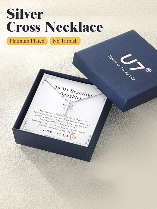 U7 Cross Necklace for Women,Silver/14K Gold Large or Small Cross Necklaces with CZ Diamond,Faith Birthday/Christmas Gift for Her Women Mother Daughter Grandmother