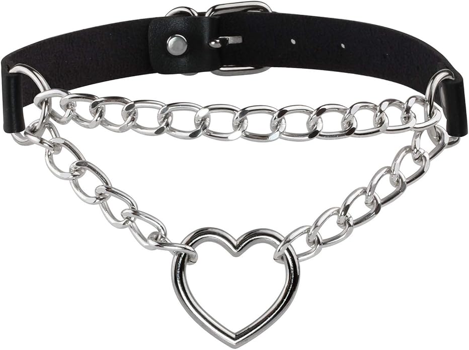 MILAKOO PU Leather Punk Choker Necklaces Circle/Heart Charm Adjustable Collar Necklace for Women